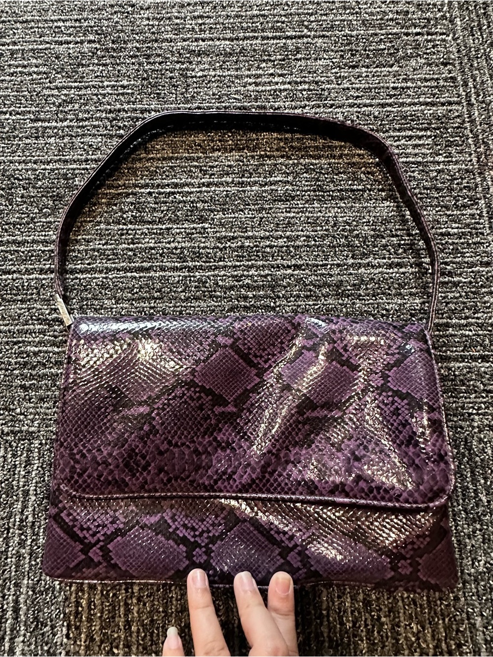 Purple Snakeskin-Effect Shoulder Bag with Flap